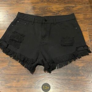 SHEIN Black High Waist Frayed Hem Distressed Shorts